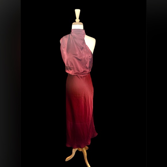Lulu’s Distinctive Charm Burgundy Satin Asymmetrical Midi Dress Size Small 2 4 - Picture 6 of 9